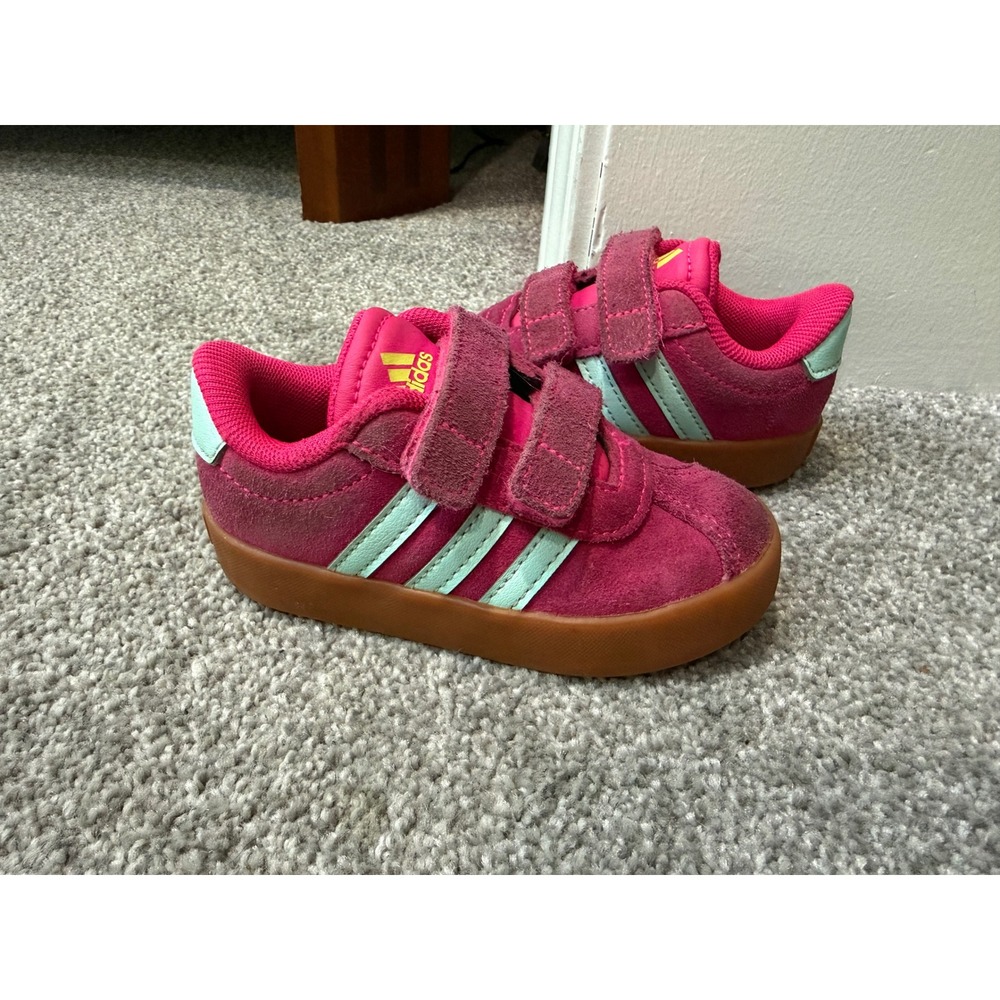 Adidas VL Court 2.0 Toddler Pink Suede Gum Sole Sneakers 6K